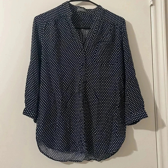 Market & Spruce Colibri Polka Dot Print Blouse, Navy Size S - Picture 4 of 9